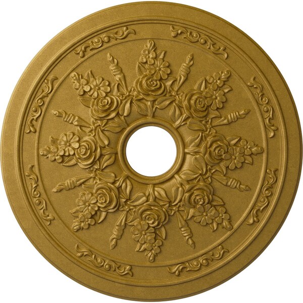 Ekena Millwork Rose and Ribbon Ceiling Medallion (Canopies up to 4"), 23 5/8"OD x 4"ID x 1 1/2"P, Pharaohs Gold CM23ROPGS - main
